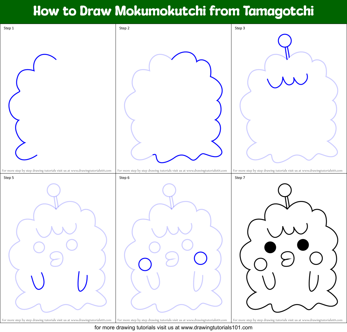 How to Draw Mokumokutchi from Tamagotchi Printable Step by Step