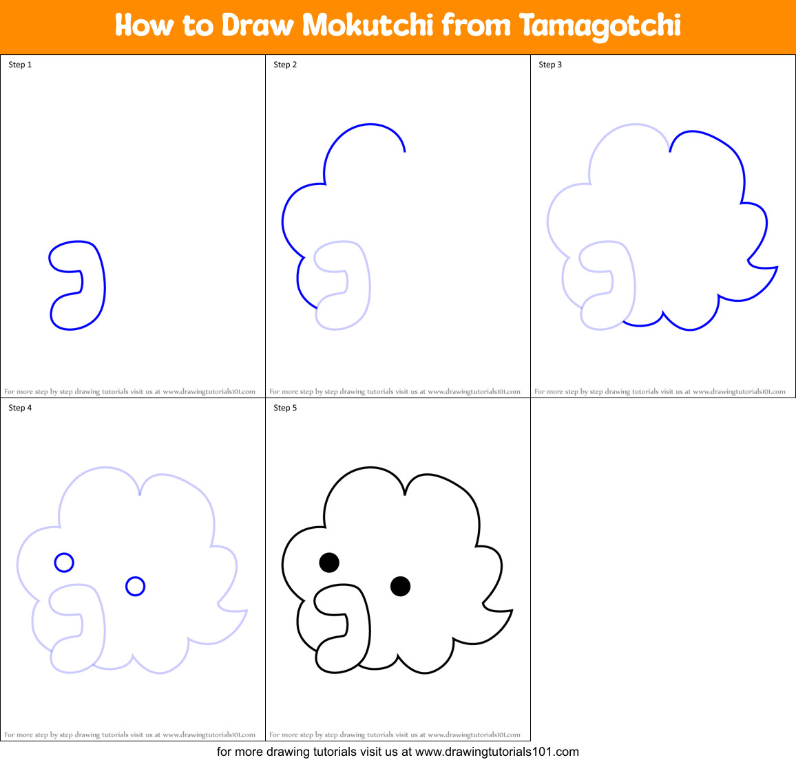 How to Draw Mokutchi from Tamagotchi Printable Step by Step