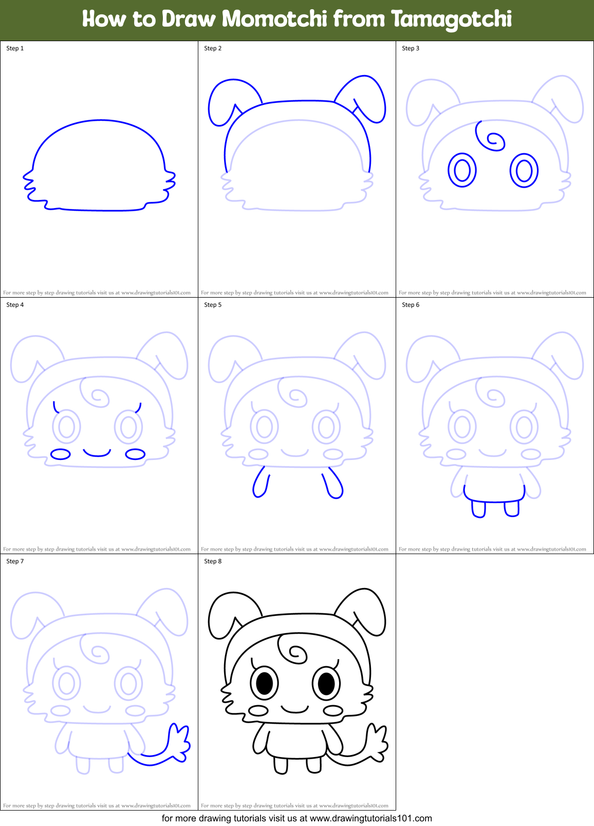 How to Draw Momotchi from Tamagotchi Printable Step by Step