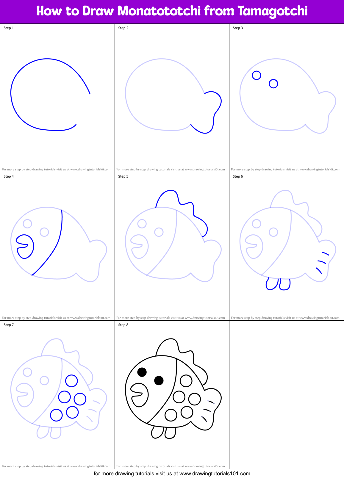 How to Draw Monatototchi from Tamagotchi Printable Step by Step