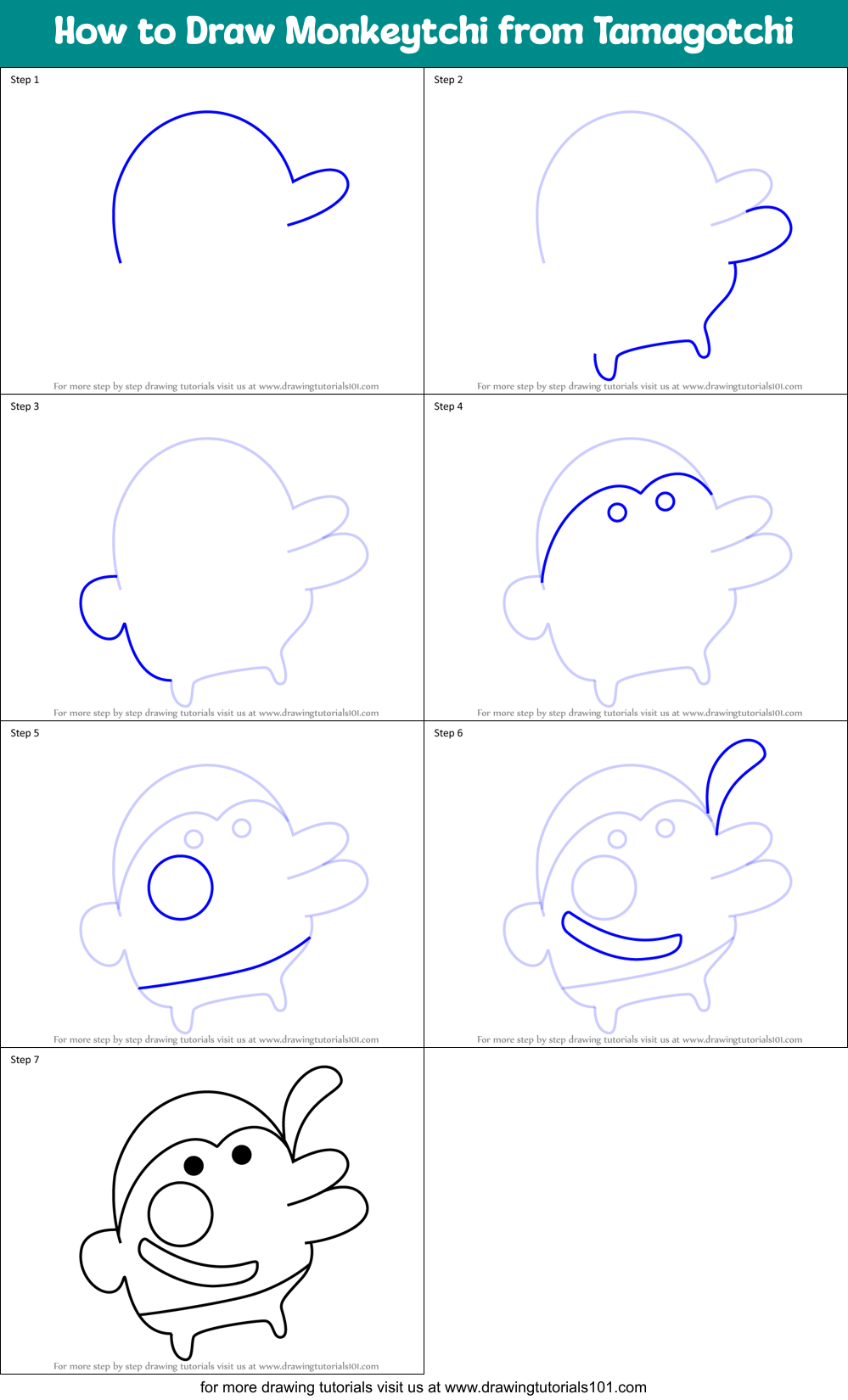 How to Draw Monkeytchi from Tamagotchi Printable Step by Step