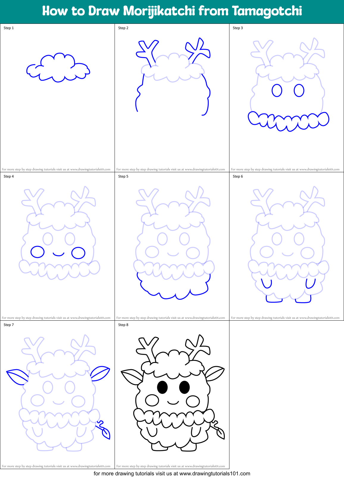 How to Draw Morijikatchi from Tamagotchi Printable Step by Step