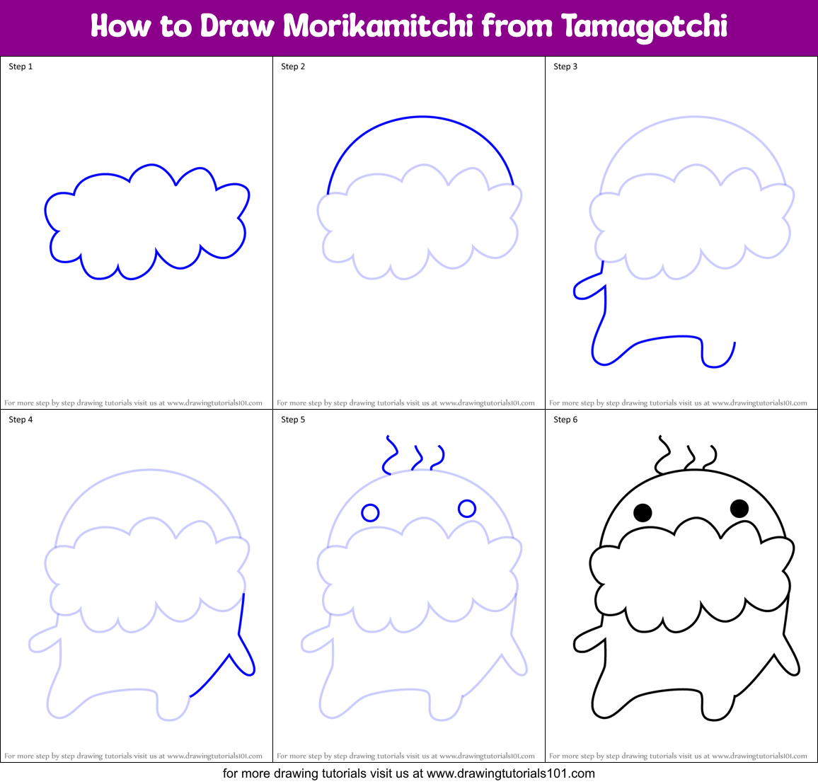How to Draw Morikamitchi from Tamagotchi Printable Step by Step