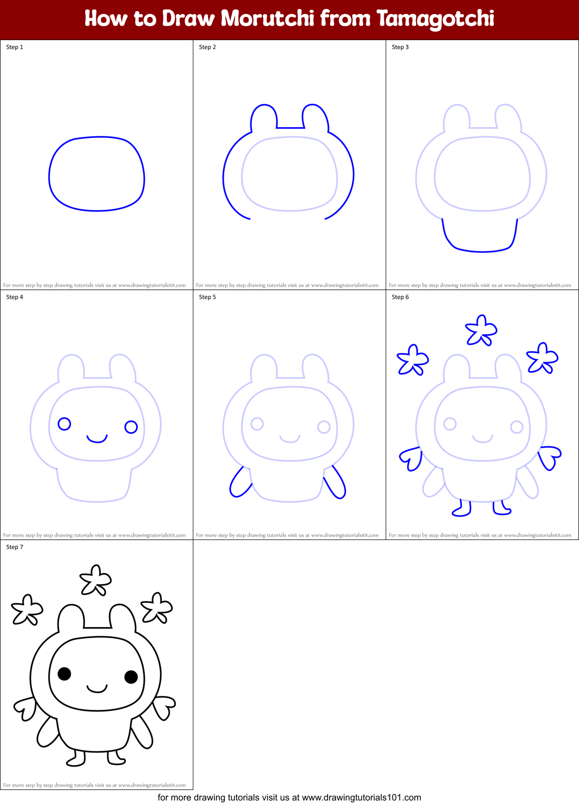 How to Draw Morutchi from Tamagotchi Printable Step by Step