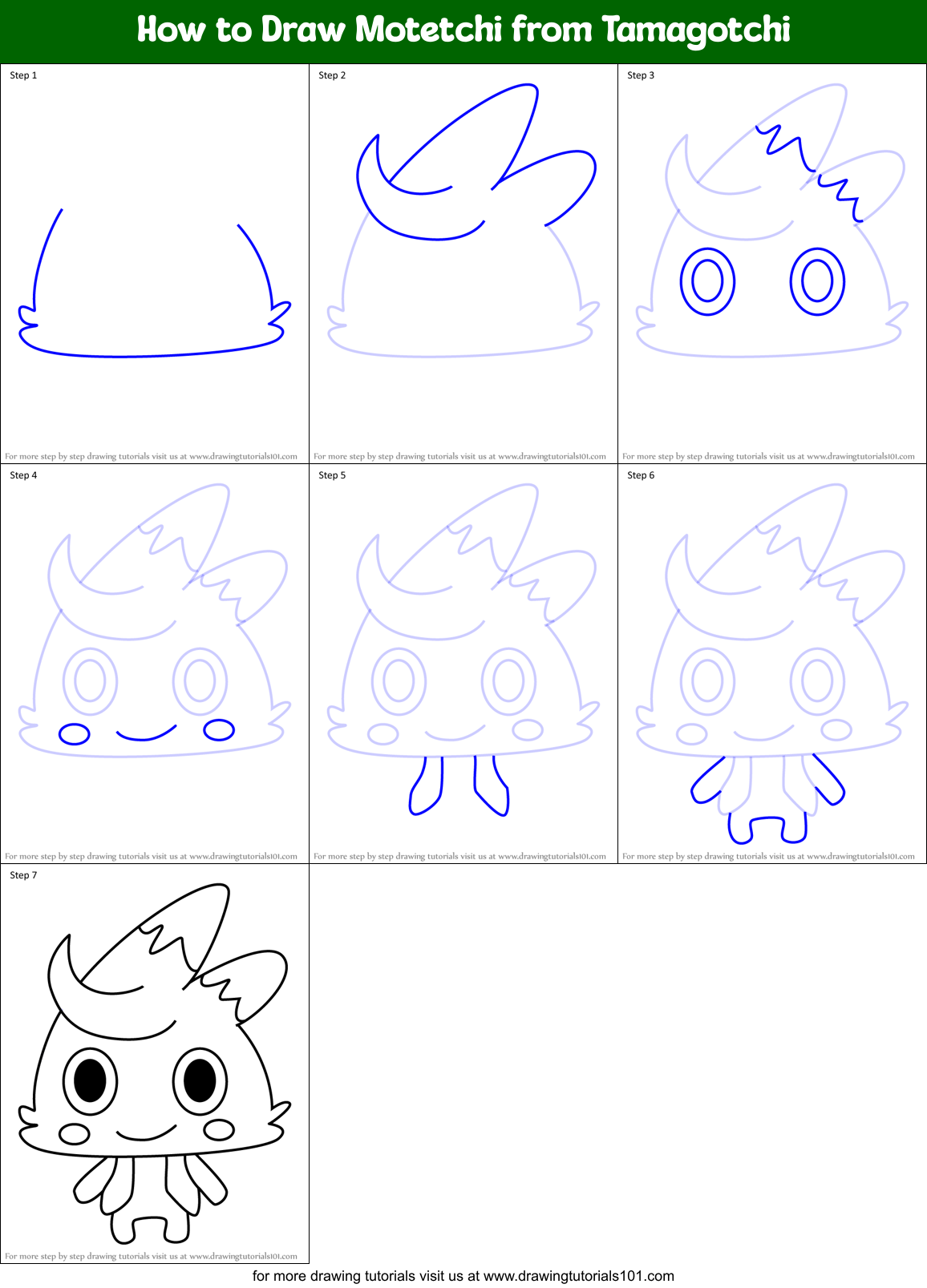 How to Draw Motetchi from Tamagotchi Printable Step by Step