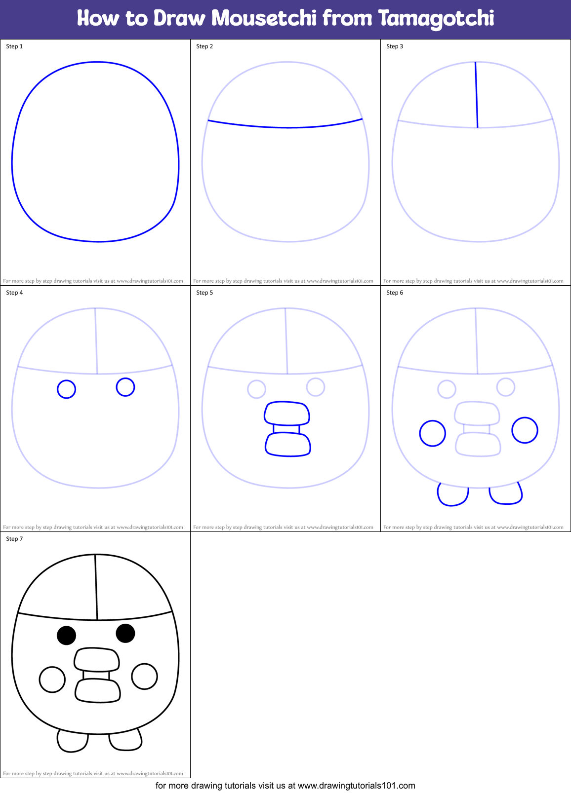 How to Draw Mousetchi from Tamagotchi Printable Step by Step