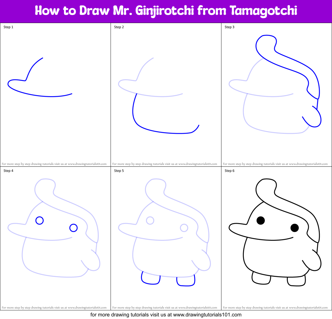 How to Draw Mr. Ginjirotchi from Tamagotchi Printable Step by Step