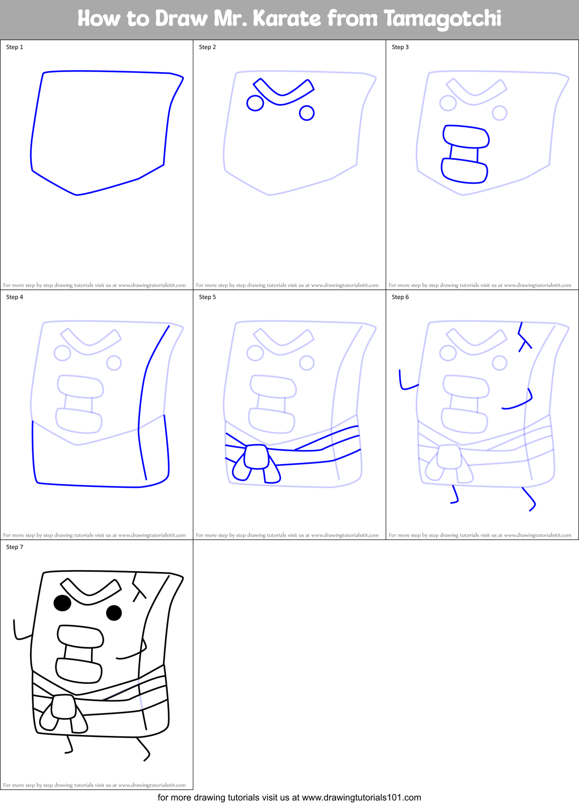 How to Draw Mr. Karate from Tamagotchi Printable Step by Step