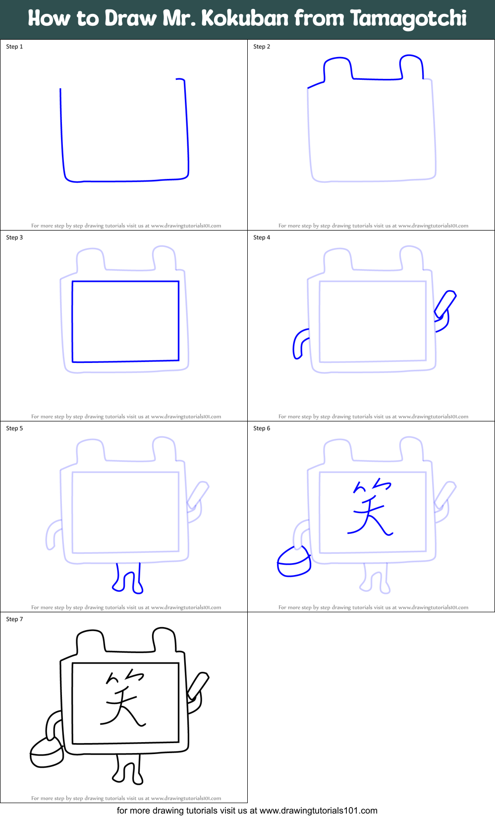 How to Draw Mr. Kokuban from Tamagotchi Printable Step by Step