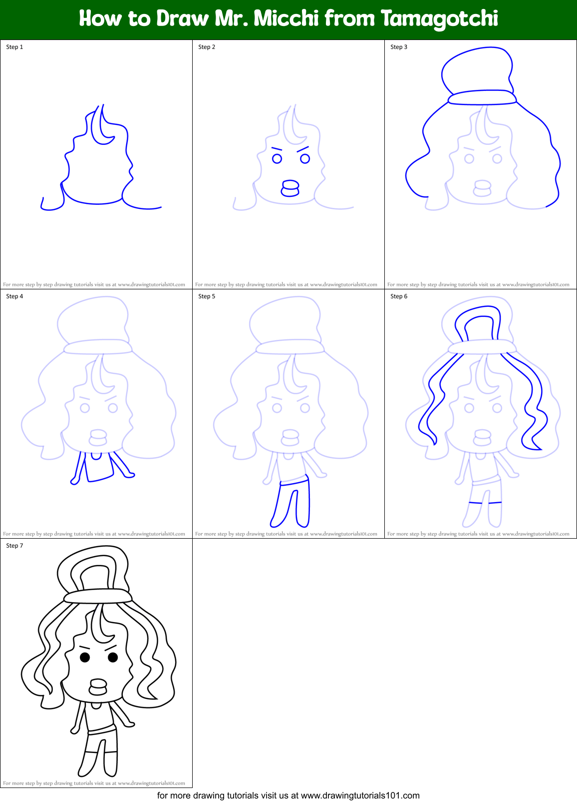 How to Draw Mr. Micchi from Tamagotchi Printable Step by Step