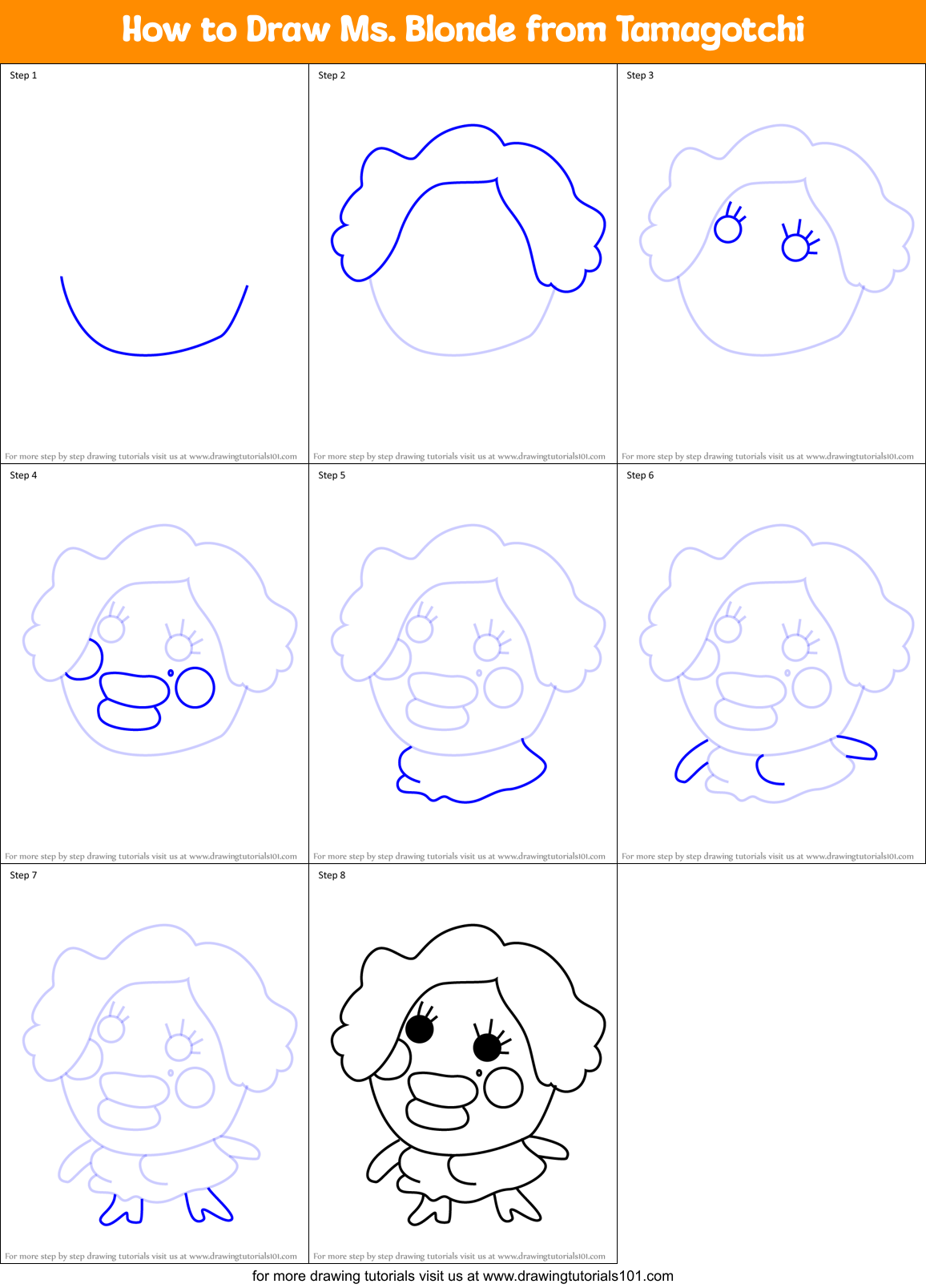 How to Draw Ms. Blonde from Tamagotchi Printable Step by Step