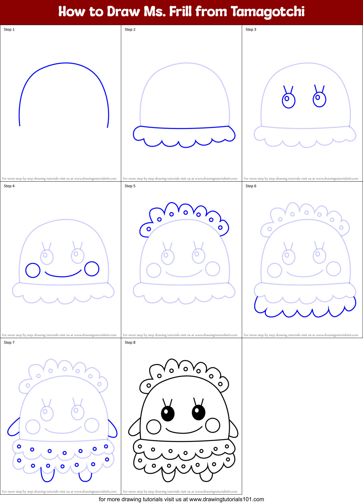 How to Draw Ms. Frill from Tamagotchi Printable Step by Step