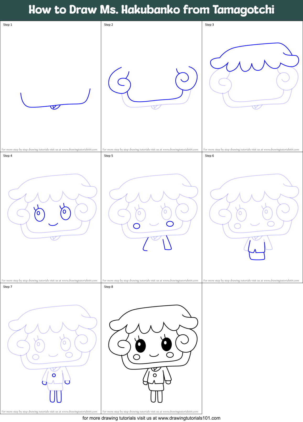 How to Draw Ms. Hakubanko from Tamagotchi Printable Step by Step
