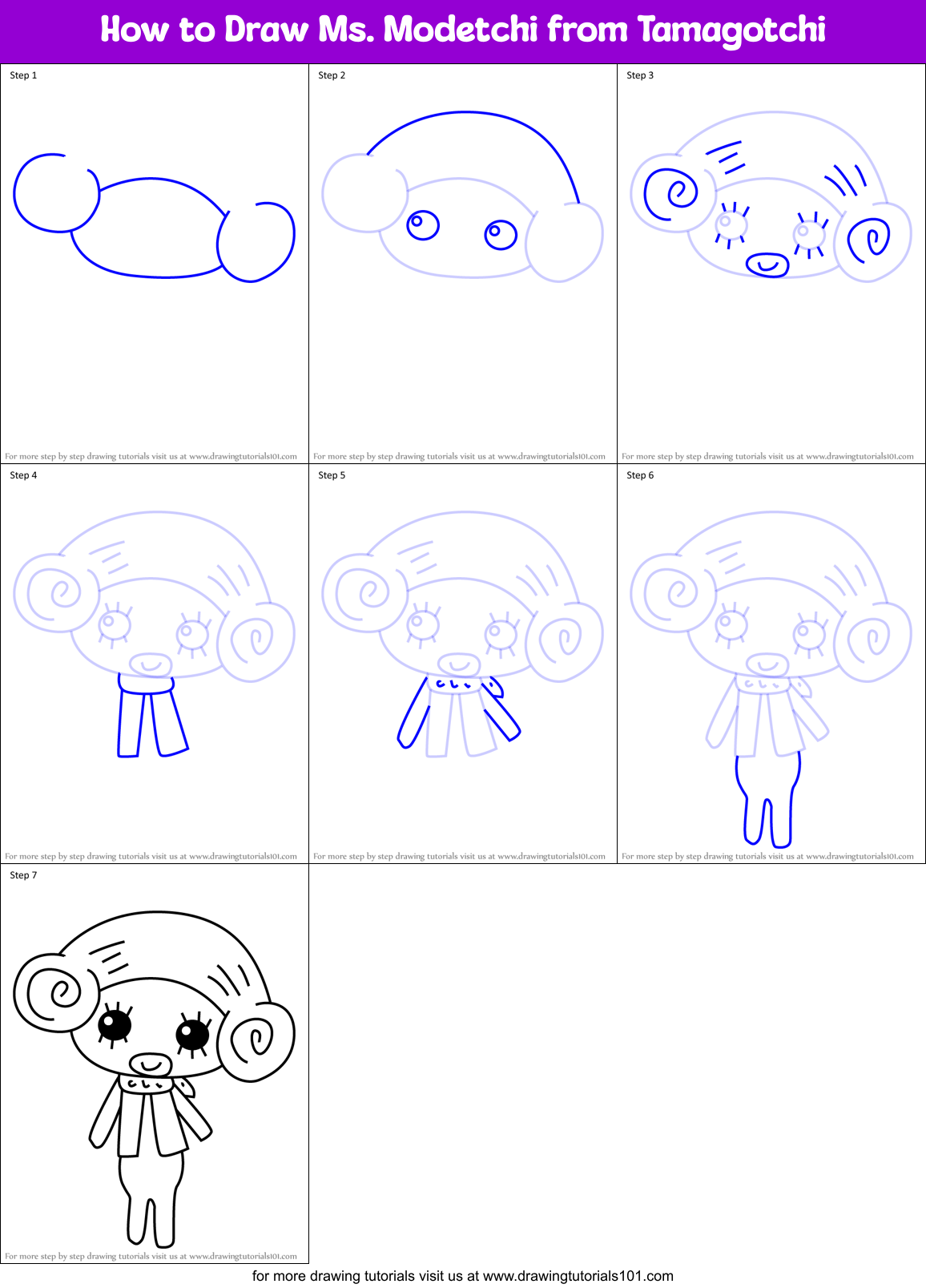 How to Draw Ms. Modetchi from Tamagotchi Printable Step by Step