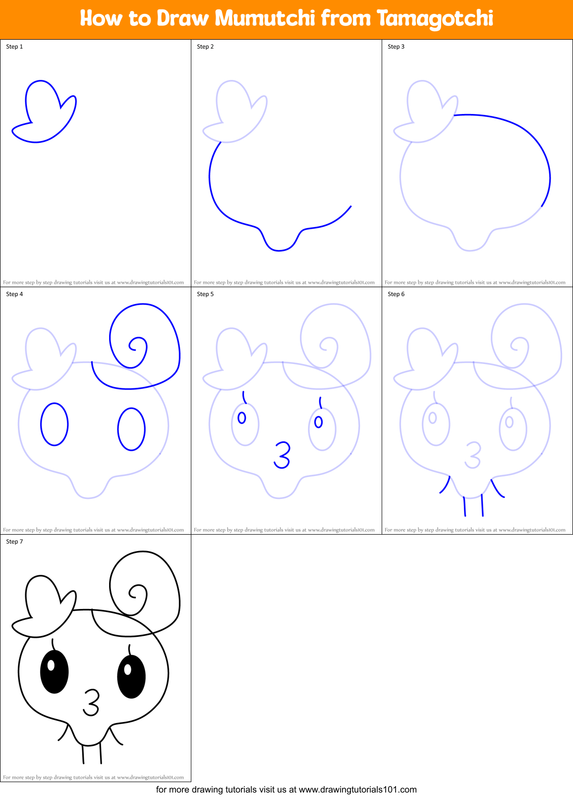 How to Draw Mumutchi from Tamagotchi Printable Step by Step