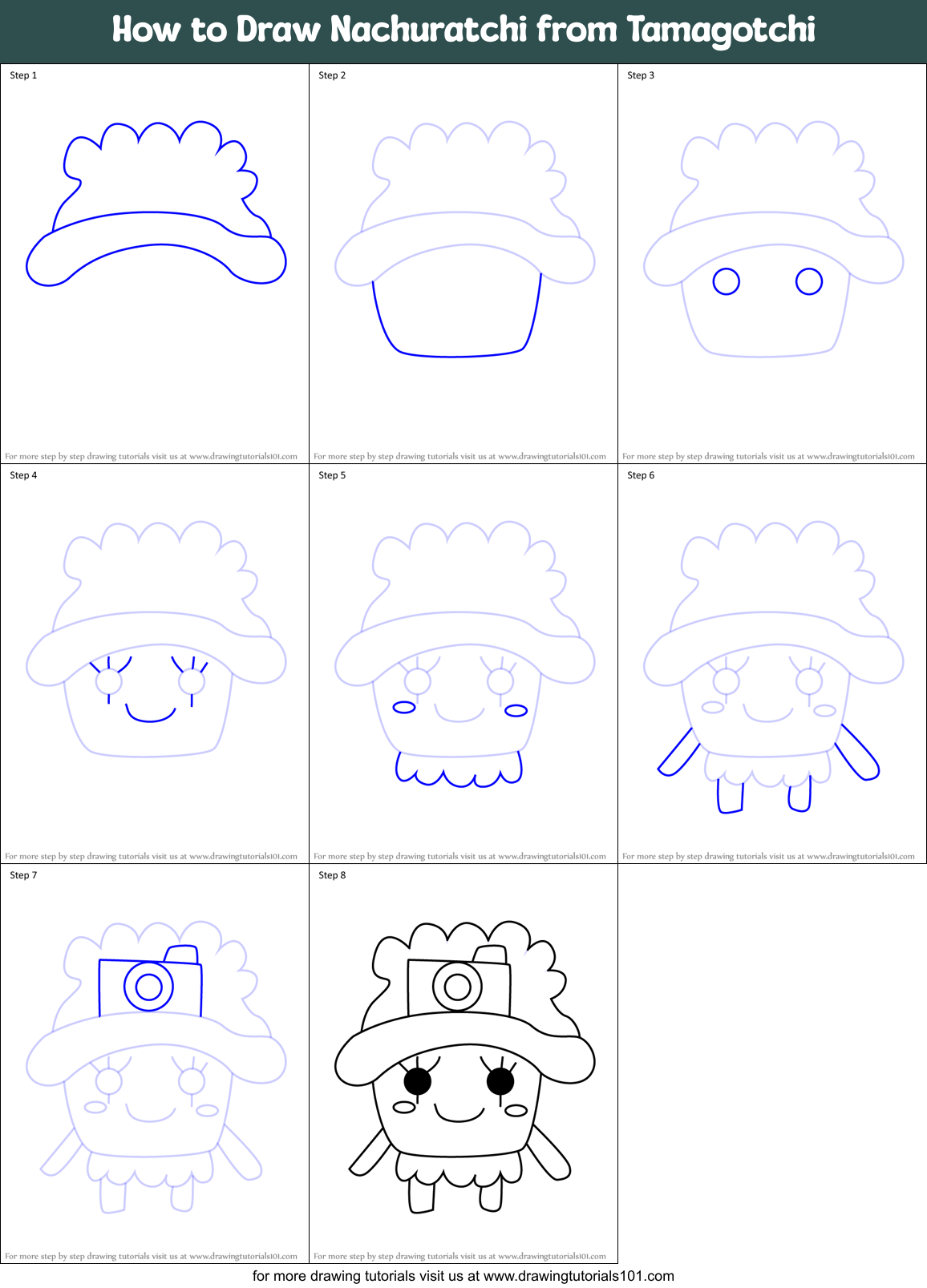 How to Draw Nachuratchi from Tamagotchi Printable Step by Step