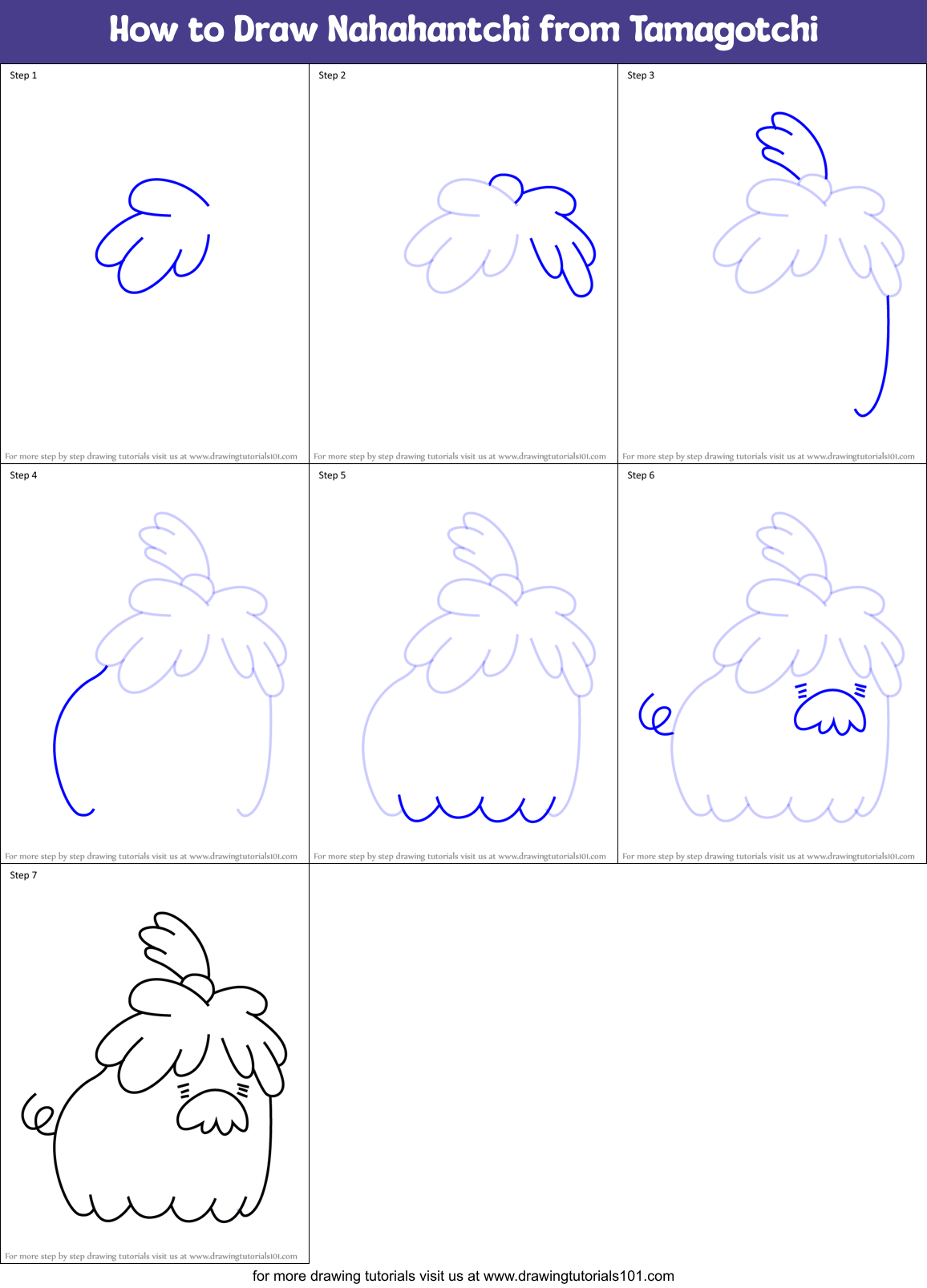 How to Draw Nahahantchi from Tamagotchi Printable Step by Step