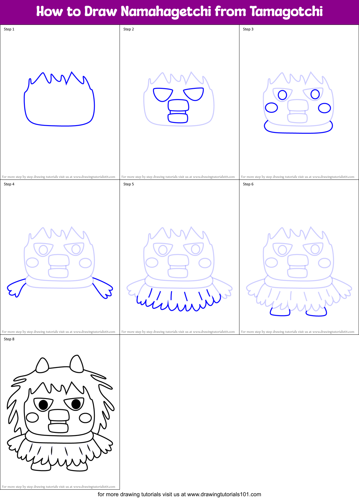 How to Draw Namahagetchi from Tamagotchi Printable Step by Step
