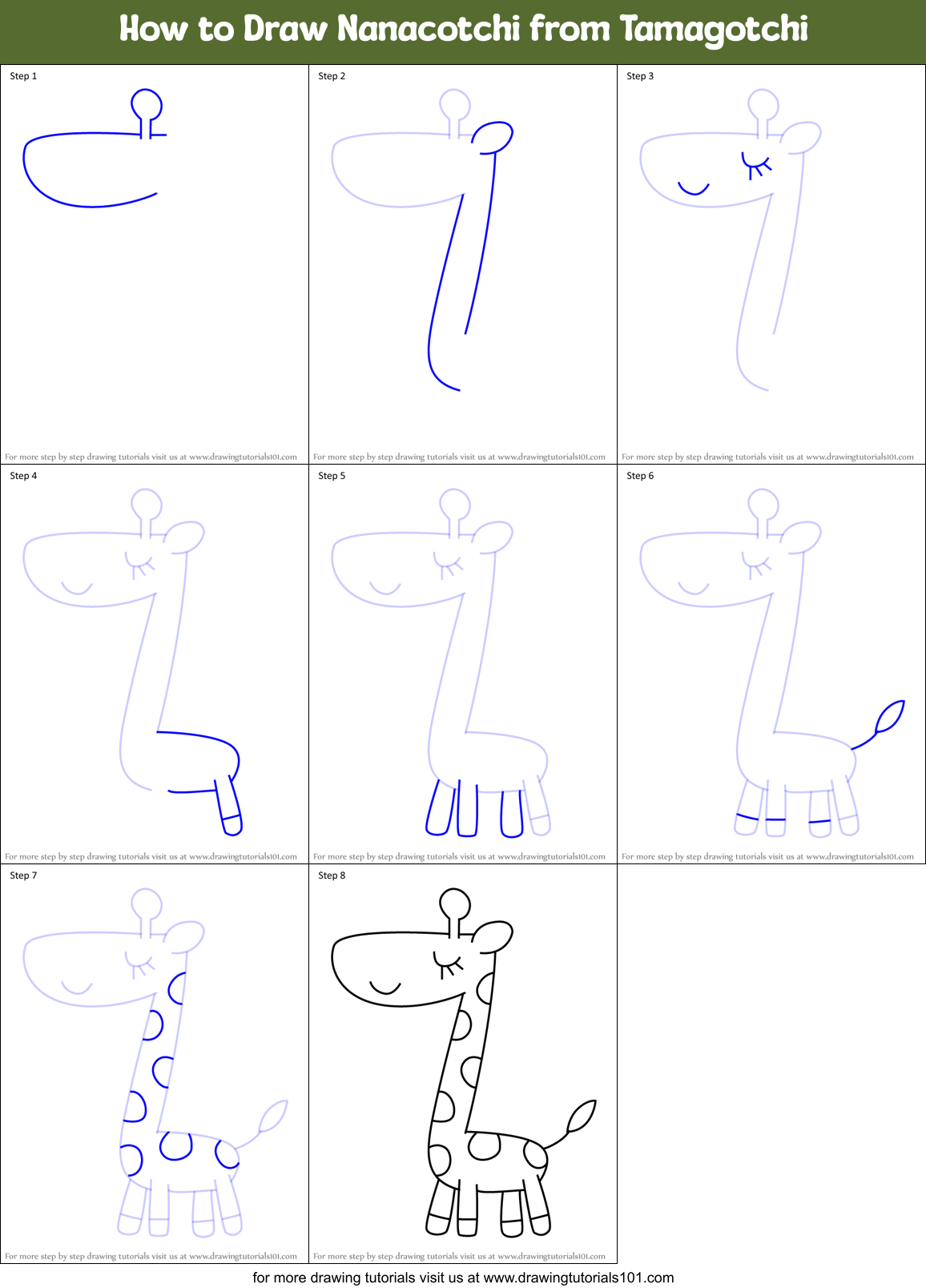 How to Draw Nanacotchi from Tamagotchi Printable Step by Step