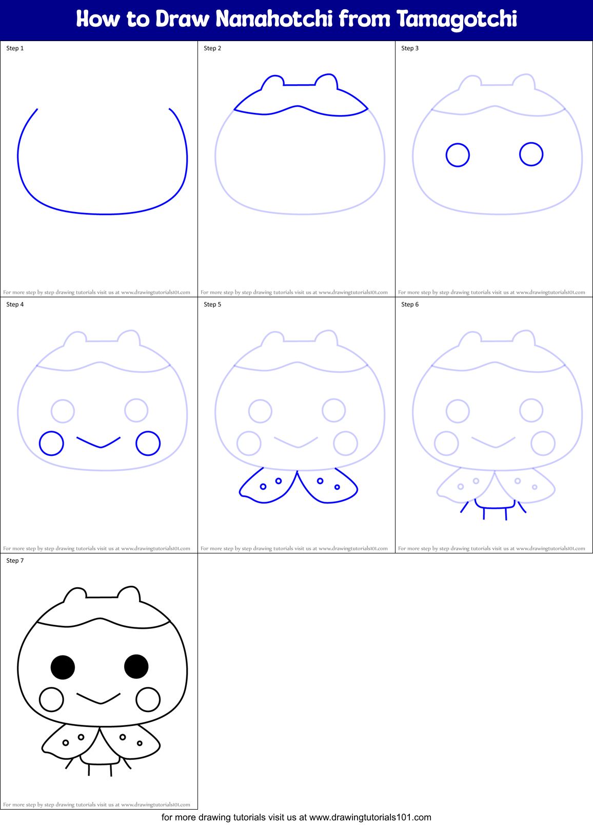 How to Draw Nanahotchi from Tamagotchi Printable Step by Step
