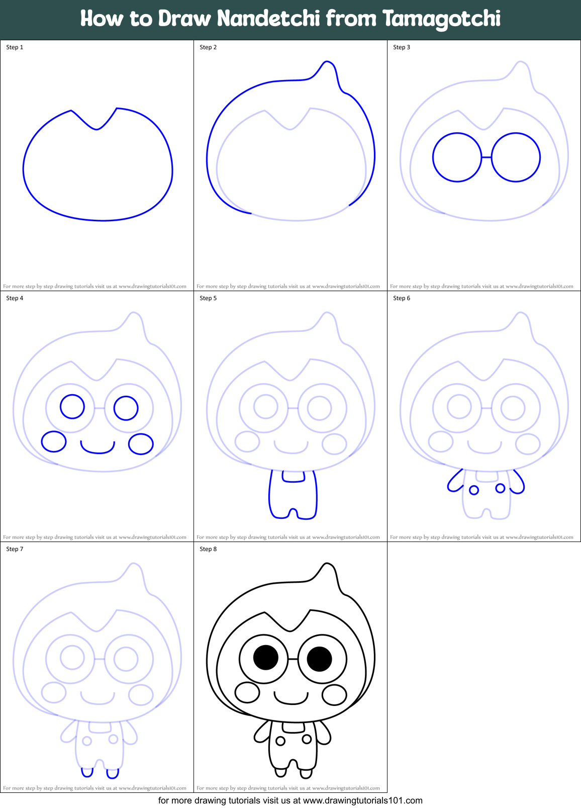 How to Draw Nandetchi from Tamagotchi Printable Step by Step