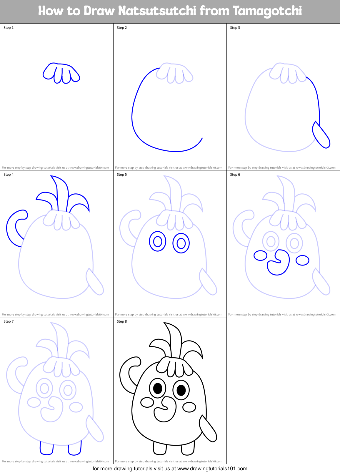 How to Draw Natsutsutchi from Tamagotchi Printable Step by Step