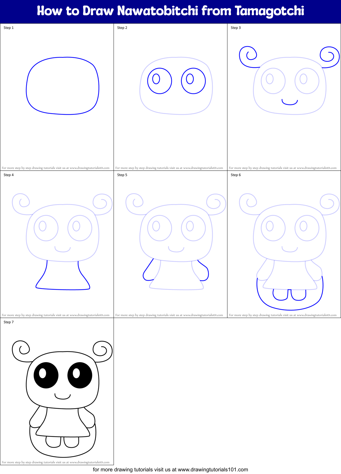 How to Draw Nawatobitchi from Tamagotchi Printable Step by Step