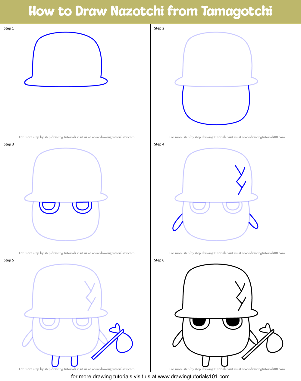 How to Draw Nazotchi from Tamagotchi Printable Step by Step