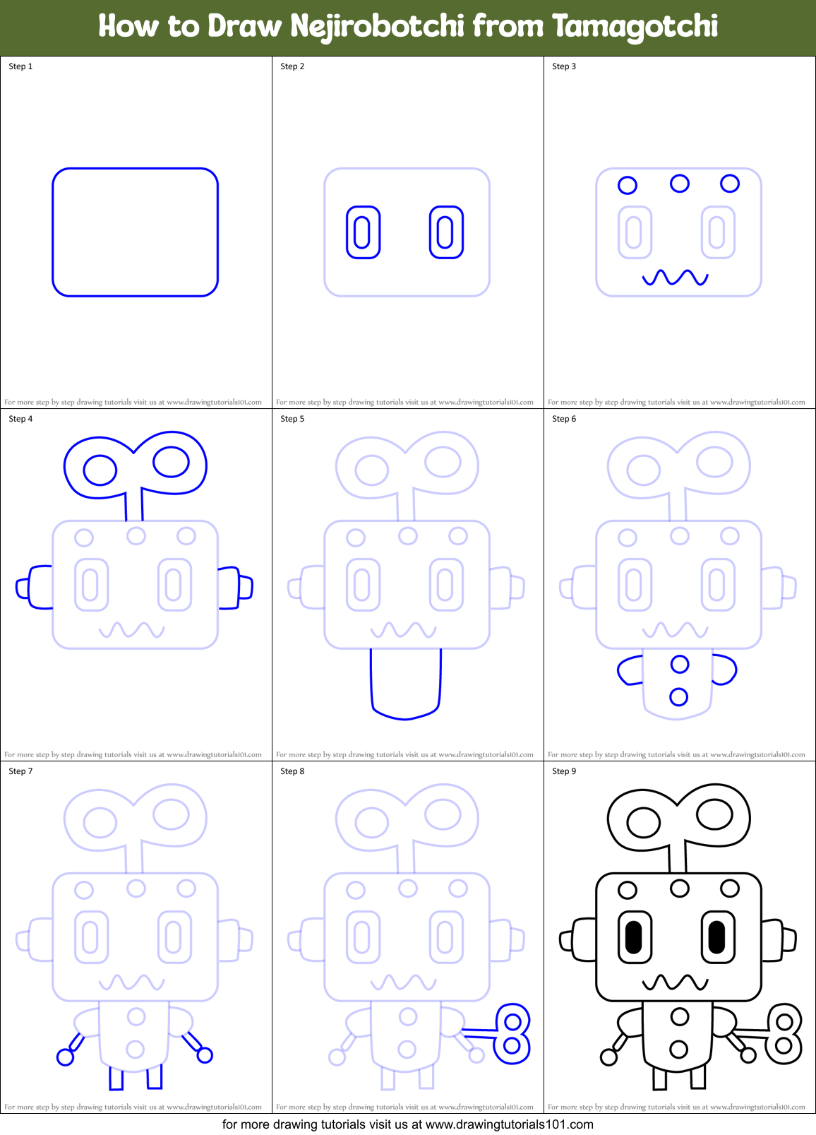 How to Draw Nejirobotchi from Tamagotchi Printable Step by Step