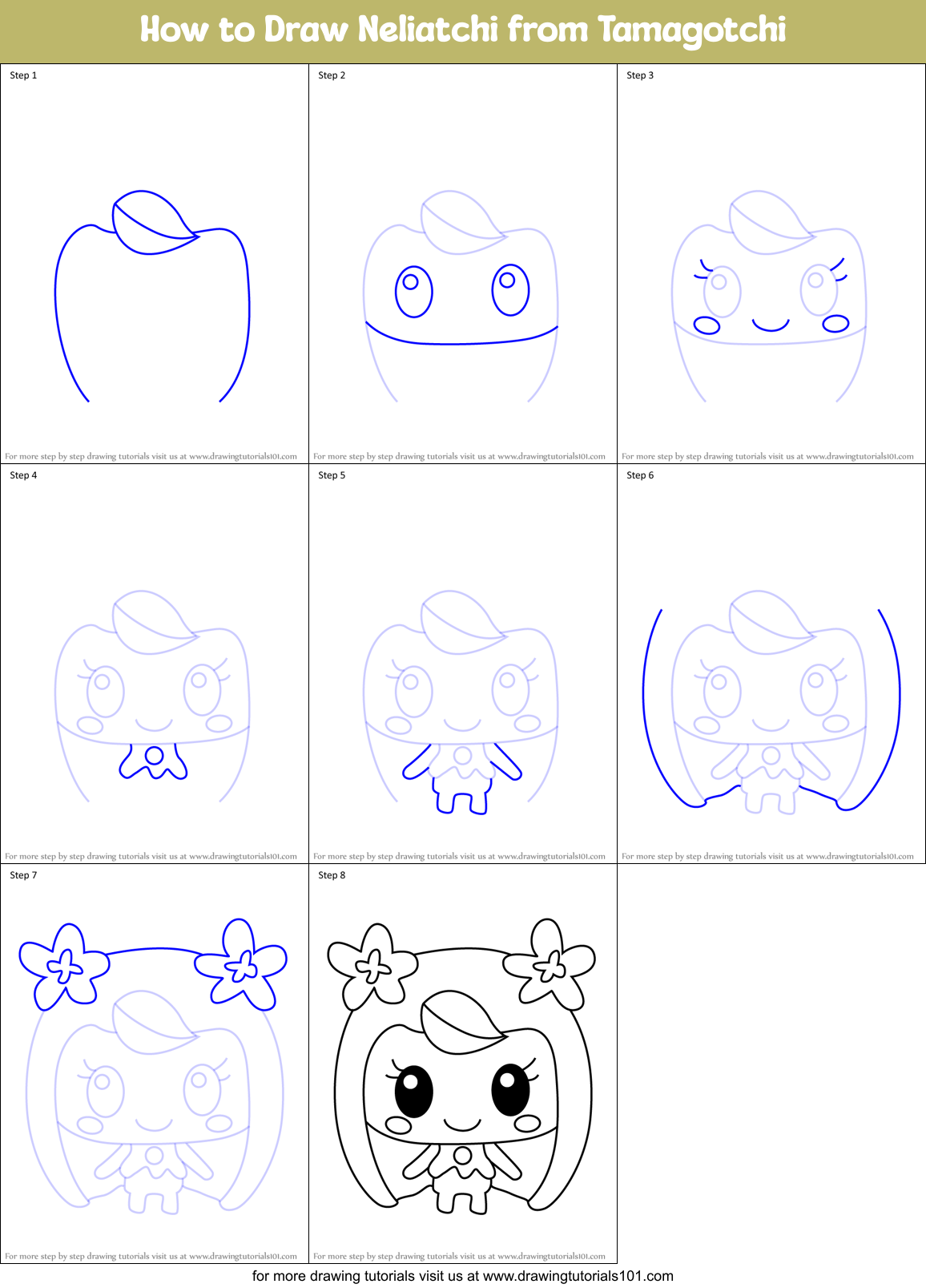 How to Draw Neliatchi from Tamagotchi Printable Step by Step