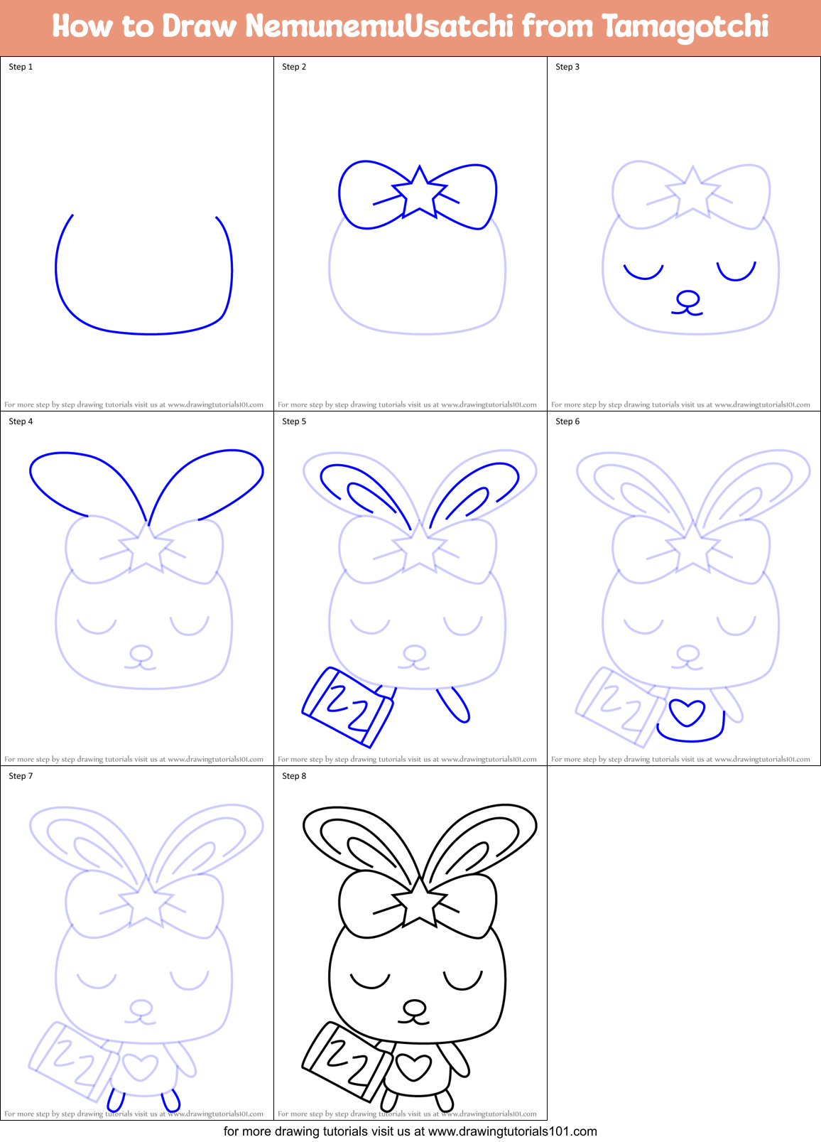 How to Draw NemunemuUsatchi from Tamagotchi Printable Step by Step