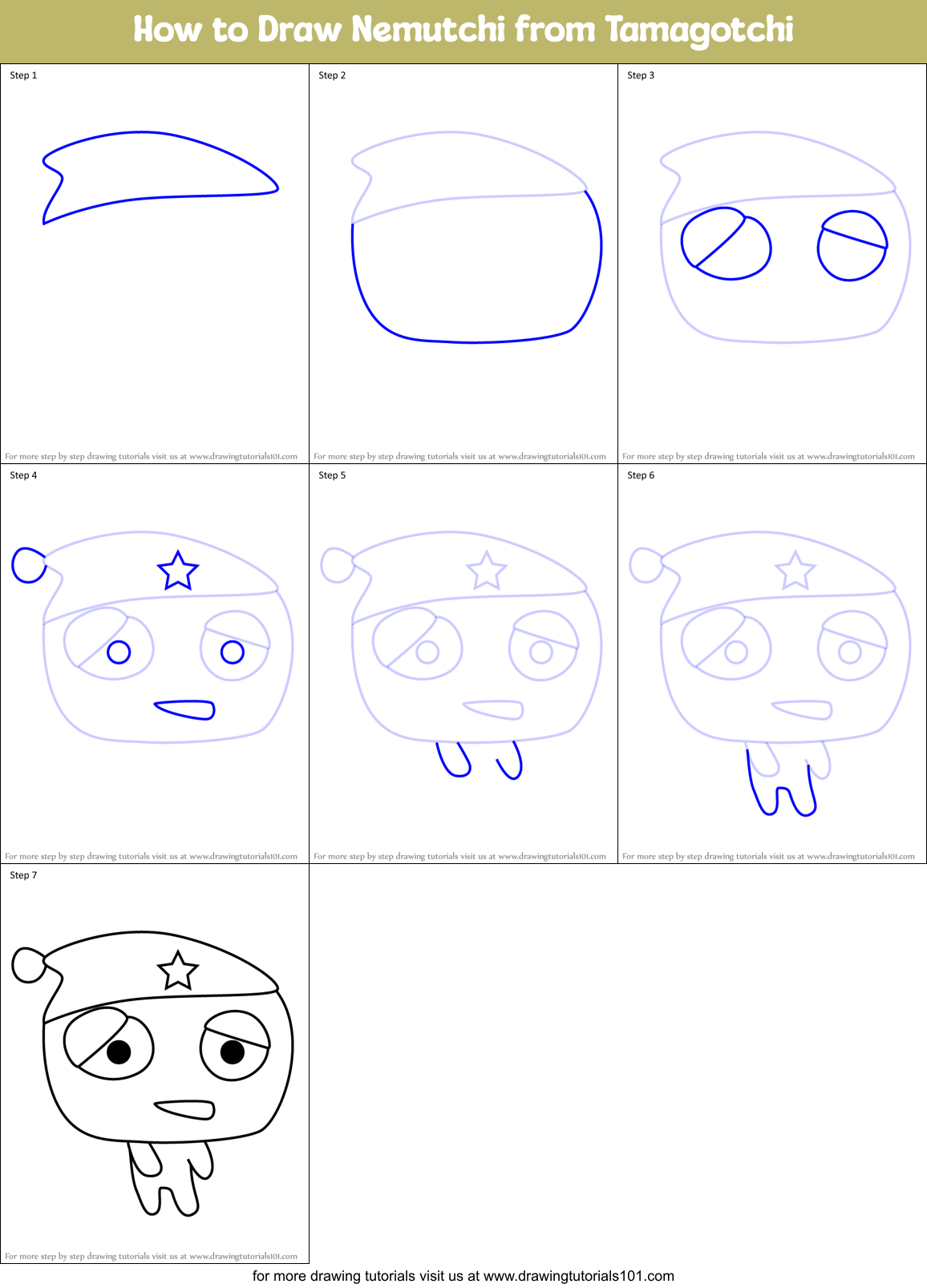 How to Draw Nemutchi from Tamagotchi Printable Step by Step