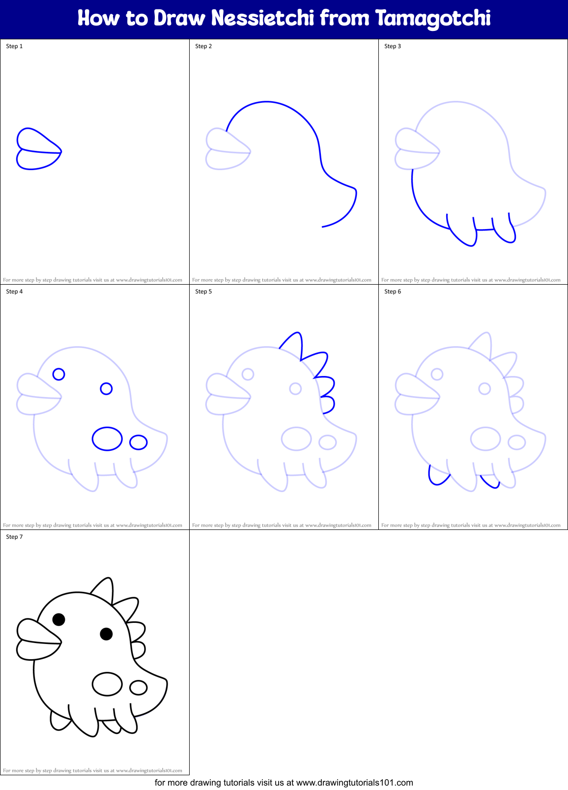 How to Draw Nessietchi from Tamagotchi Printable Step by Step