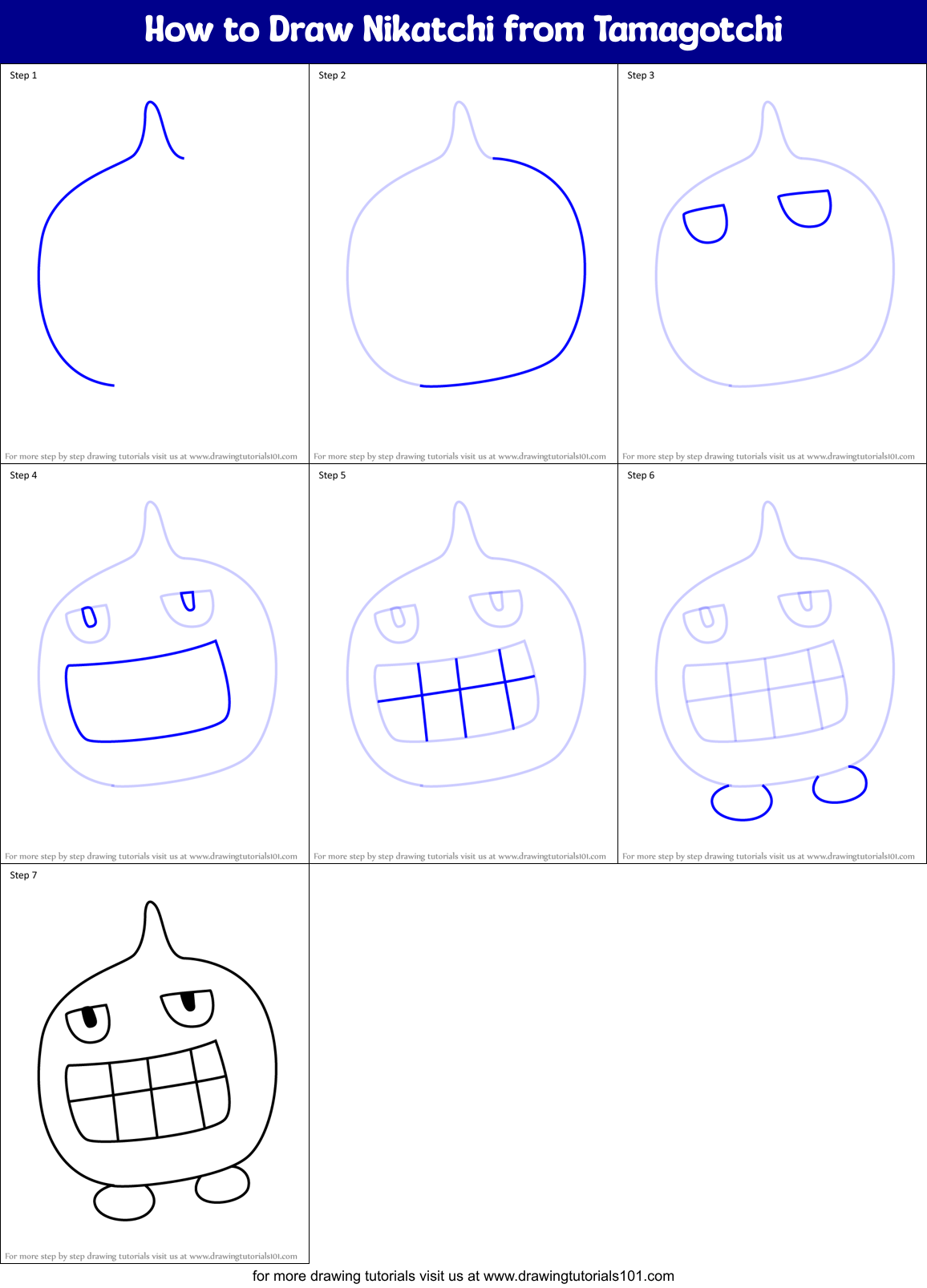 How to Draw Nikatchi from Tamagotchi Printable Step by Step