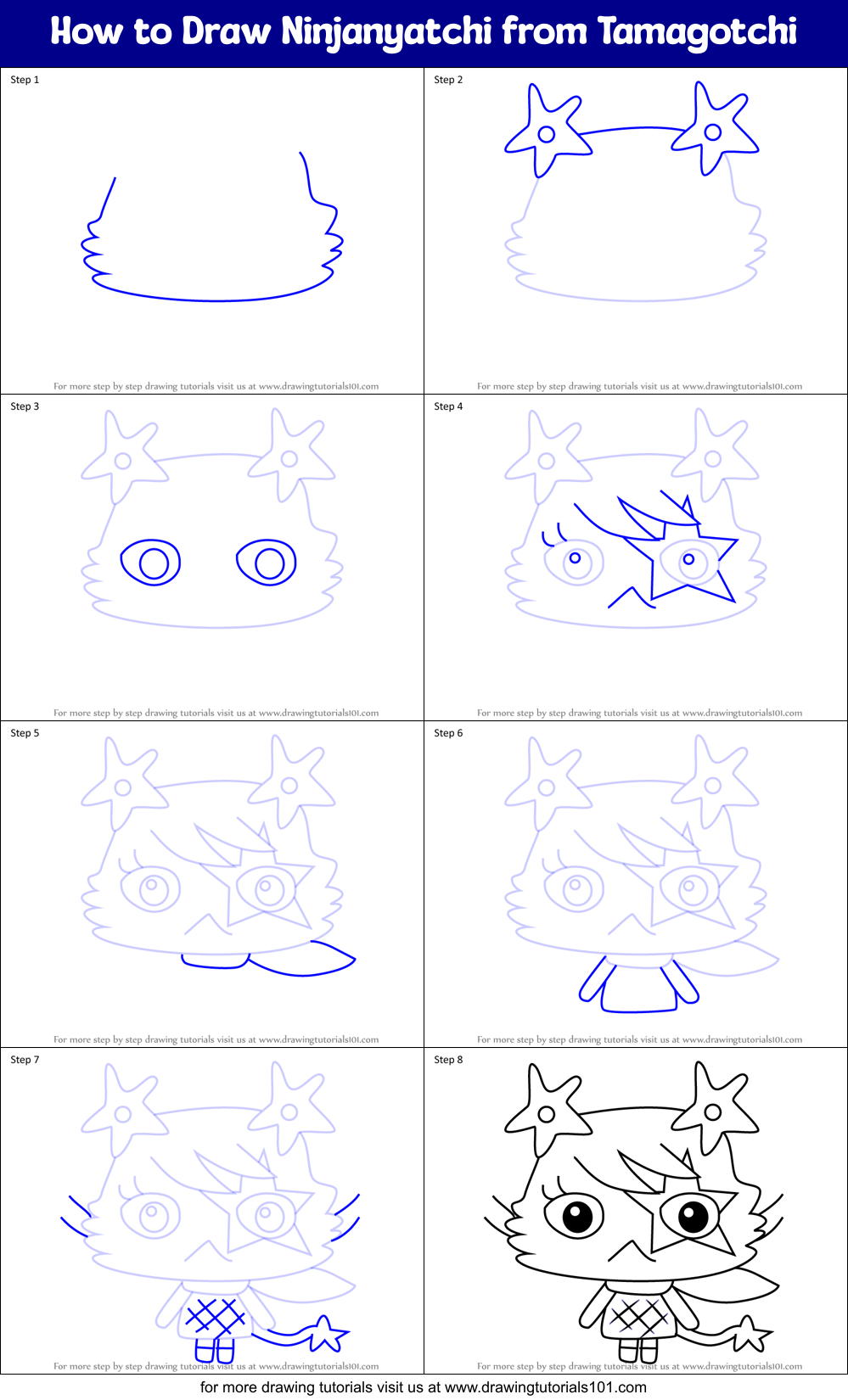How to Draw Ninjanyatchi from Tamagotchi Printable Step by Step
