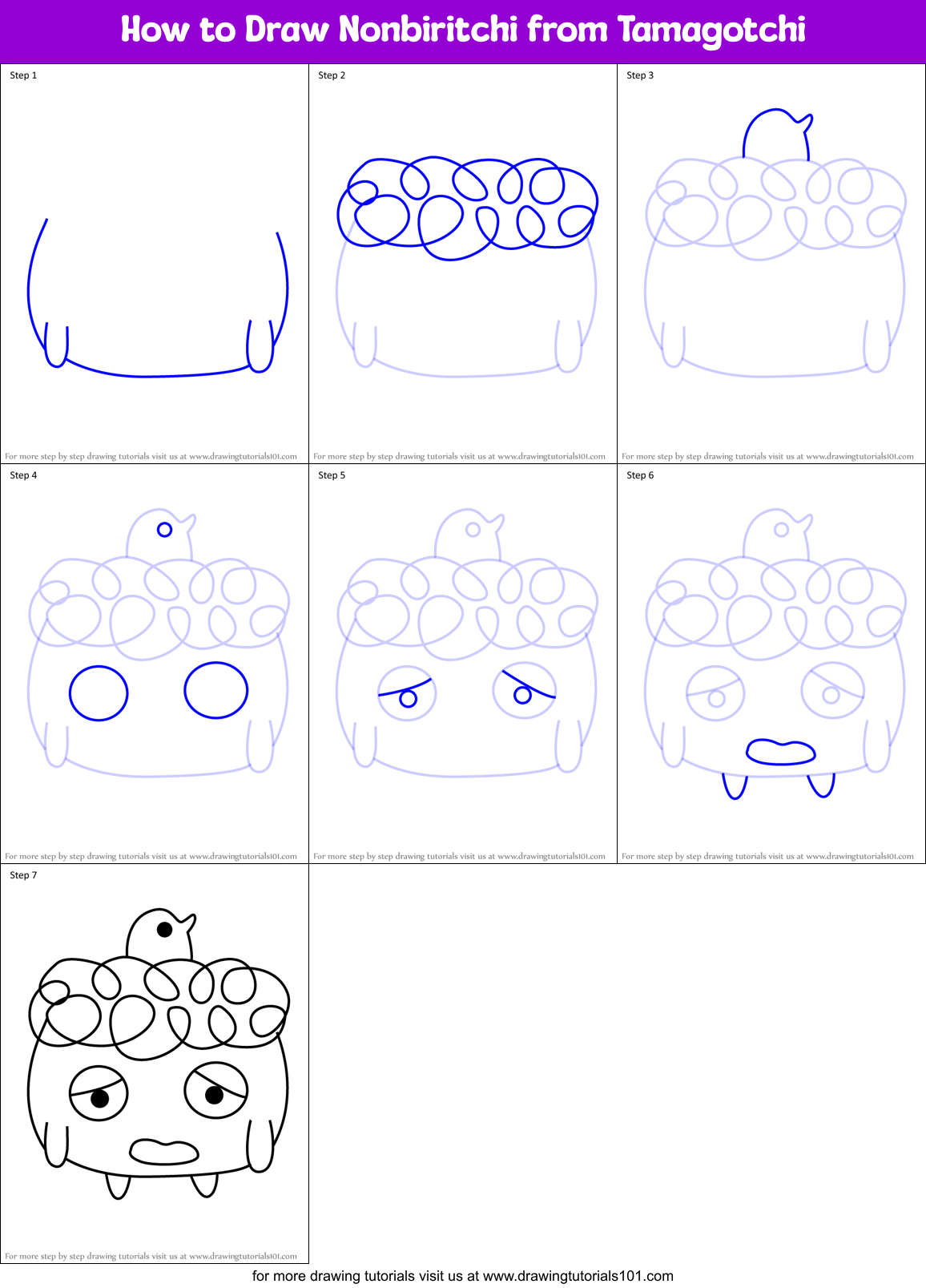 How to Draw Nonbiritchi from Tamagotchi Printable Step by Step