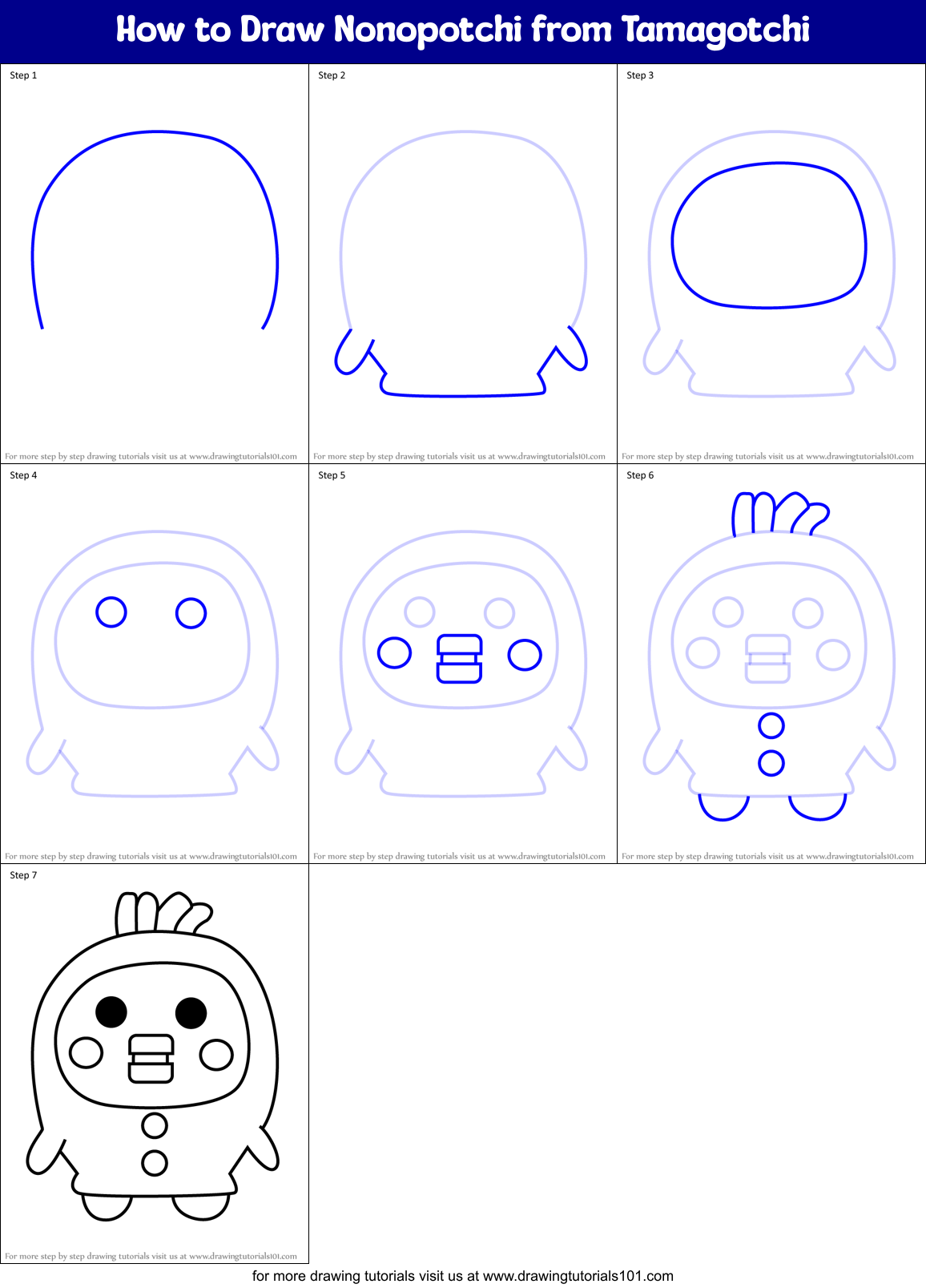 How to Draw Nonopotchi from Tamagotchi Printable Step by Step