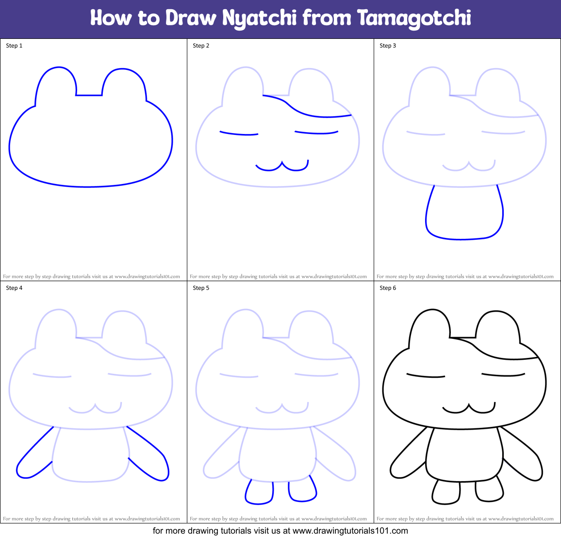 How to Draw Nyatchi from Tamagotchi Printable Step by Step