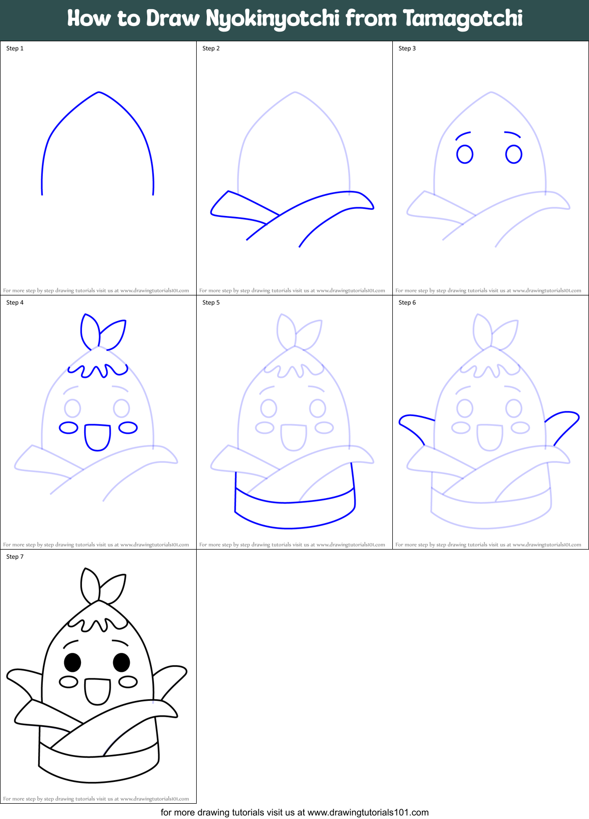 How to Draw Nyokinyotchi from Tamagotchi Printable Step by Step