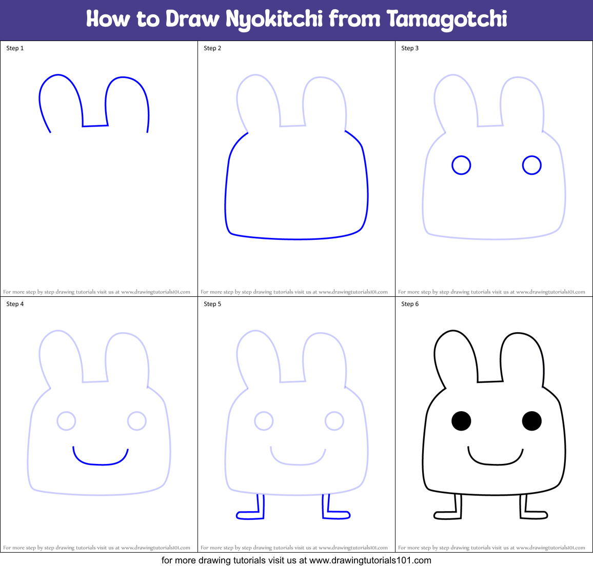 How to Draw Nyokitchi from Tamagotchi Printable Step by Step