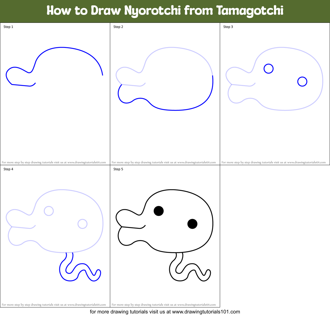 How to Draw Nyorotchi from Tamagotchi Printable Step by Step