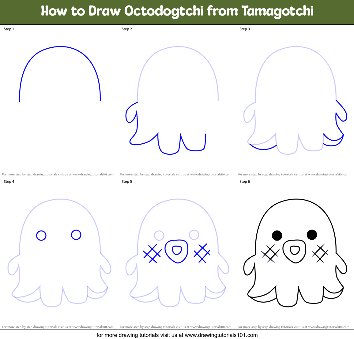 How to Draw Octodogtchi from Tamagotchi Printable Step by Step
