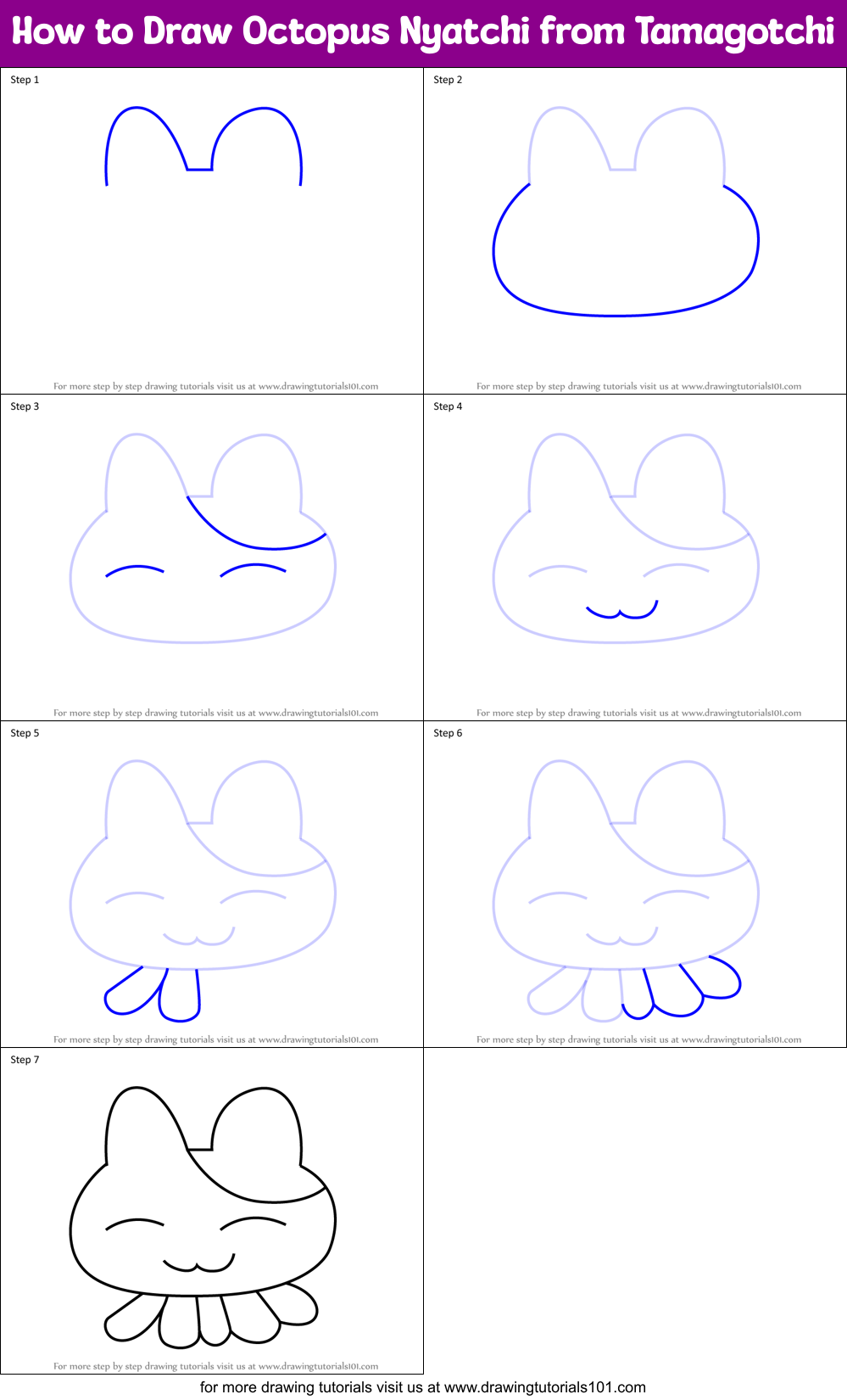 How to Draw Octopus Nyatchi from Tamagotchi Printable Step by Step