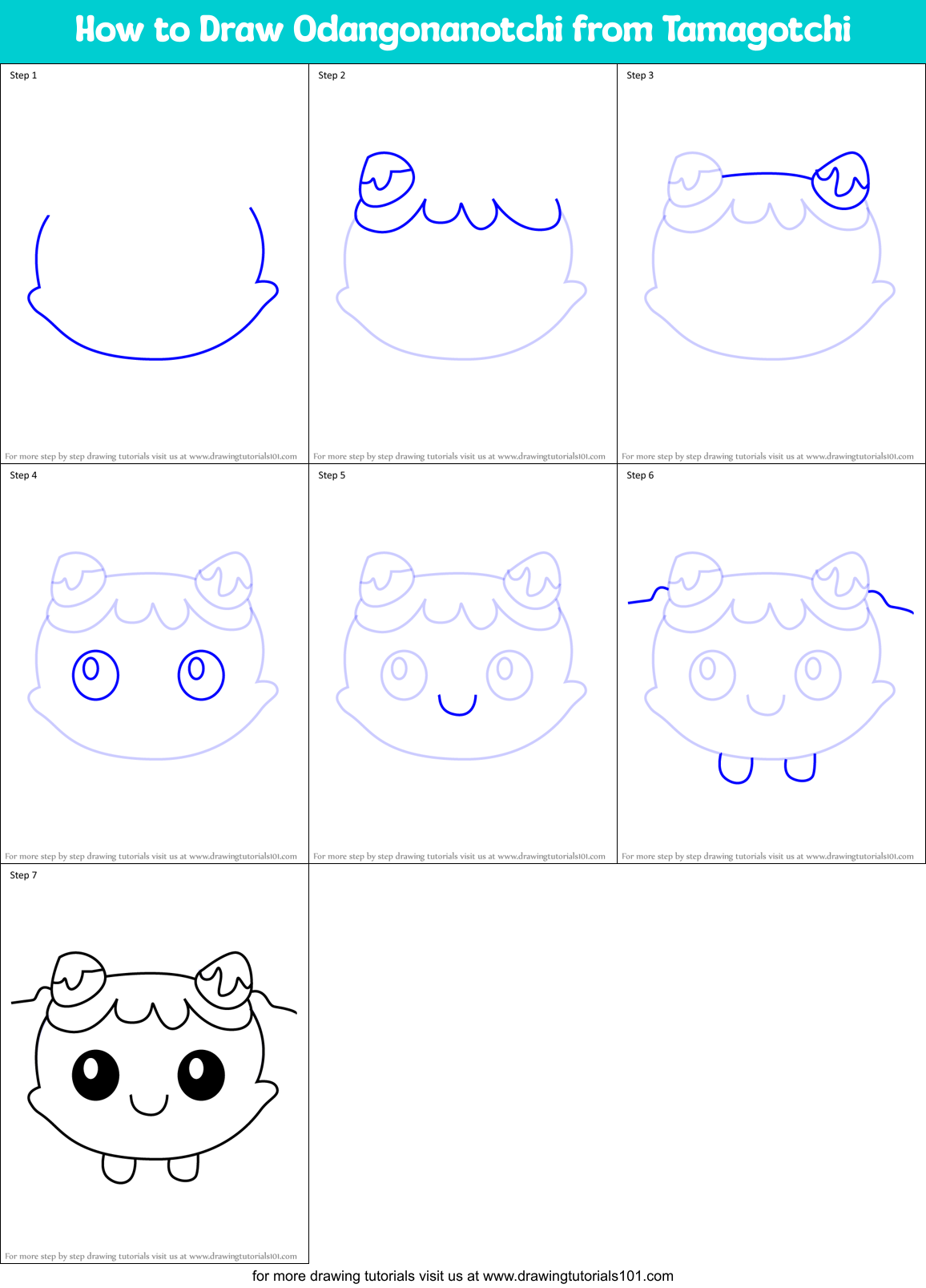 How to Draw Odangonanotchi from Tamagotchi Printable Step by Step