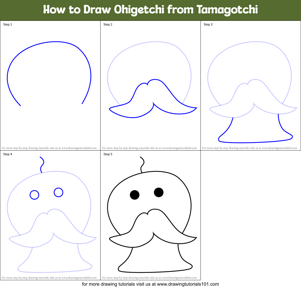 How to Draw Ohigetchi from Tamagotchi Printable Step by Step