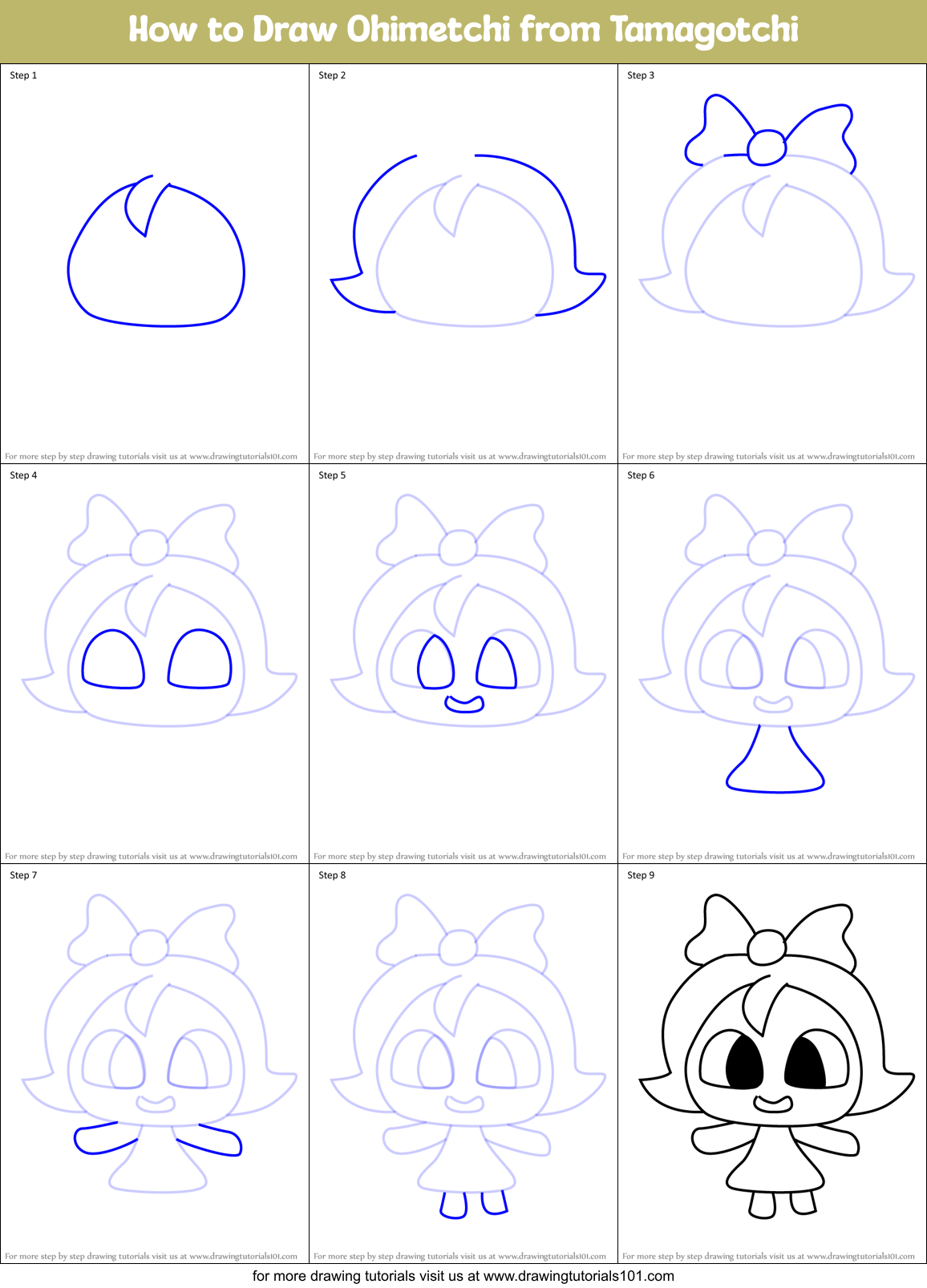 How to Draw Ohimetchi from Tamagotchi Printable Step by Step