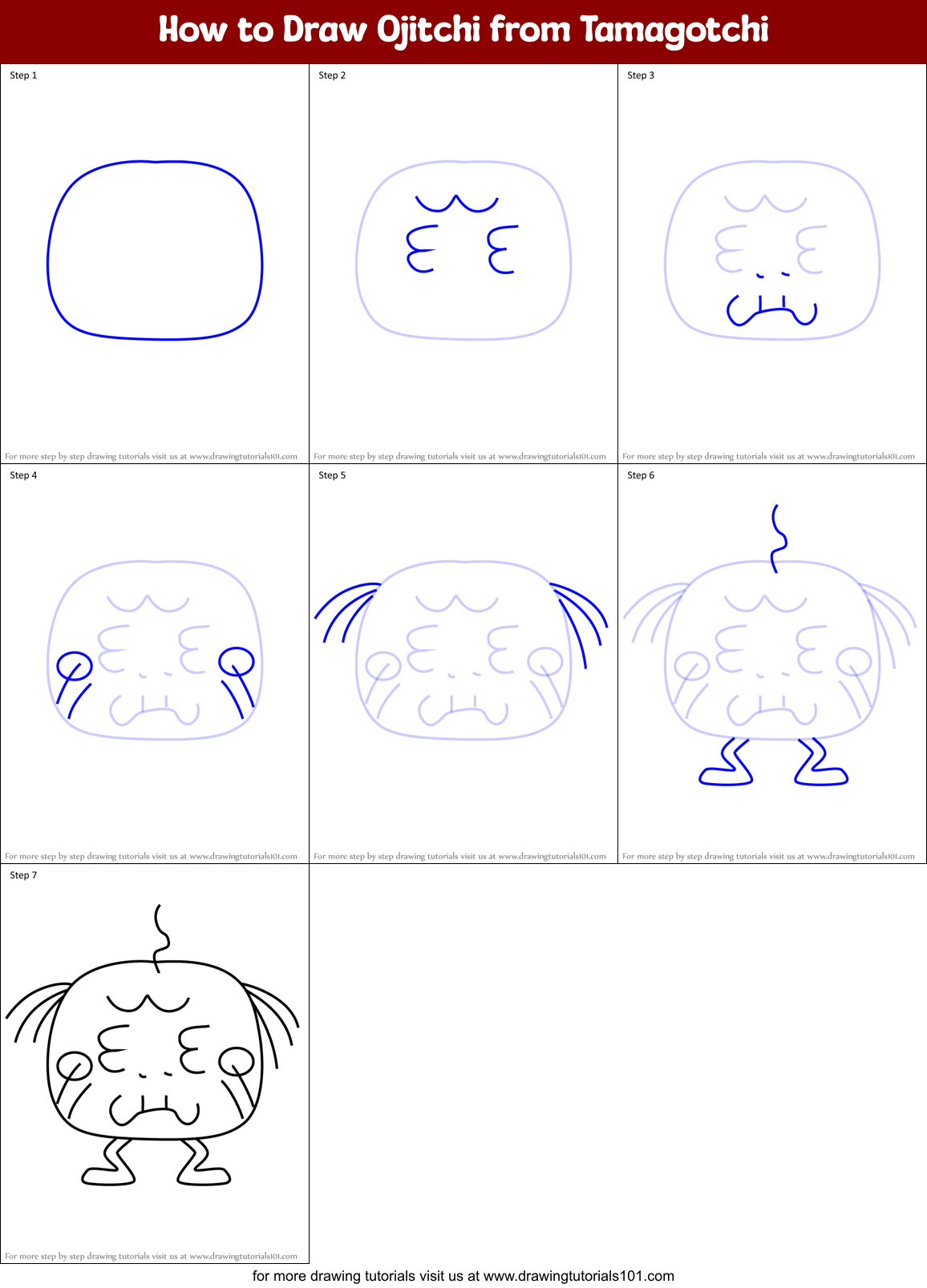 How to Draw Ojitchi from Tamagotchi Printable Step by Step