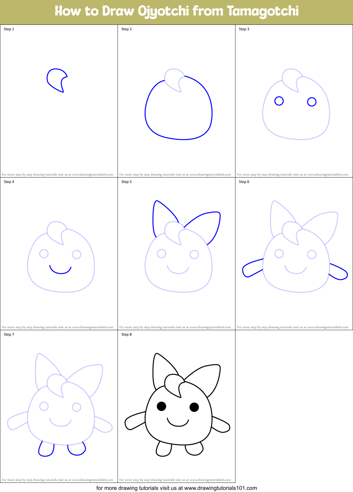 How to Draw Ojyotchi from Tamagotchi Printable Step by Step