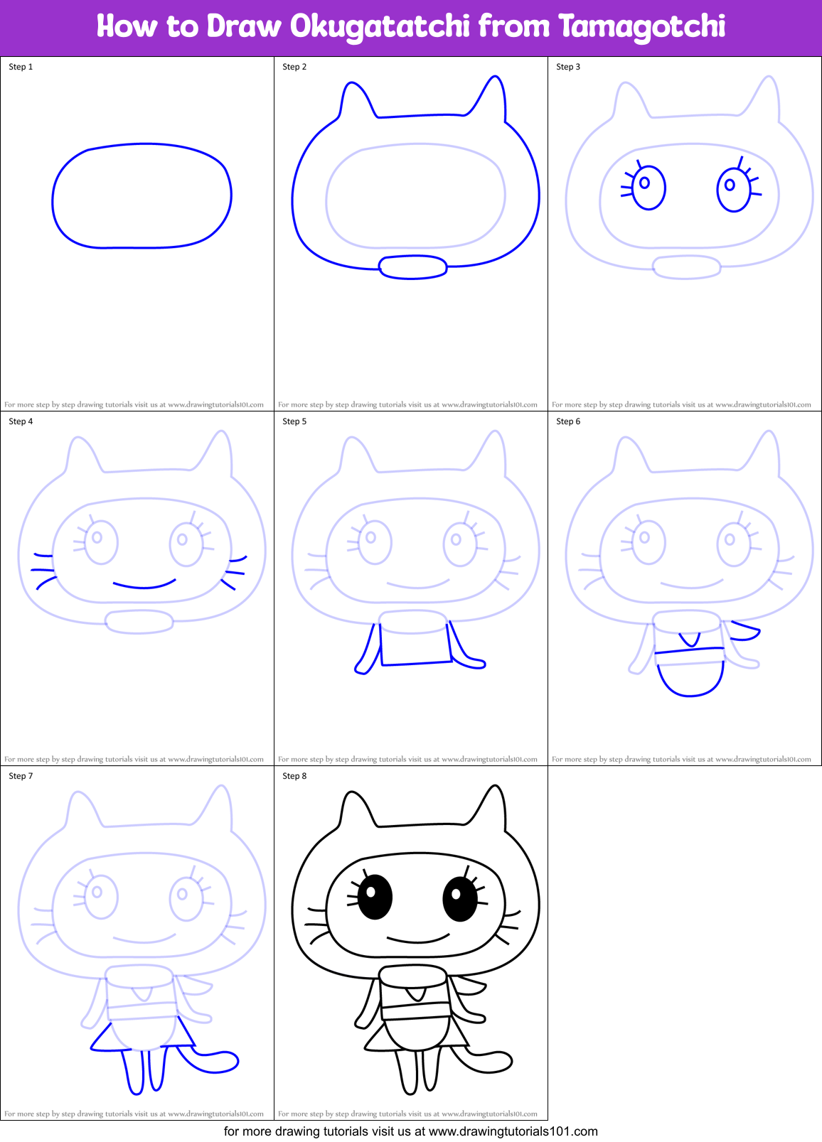 How to Draw Okugatatchi from Tamagotchi Printable Step by Step