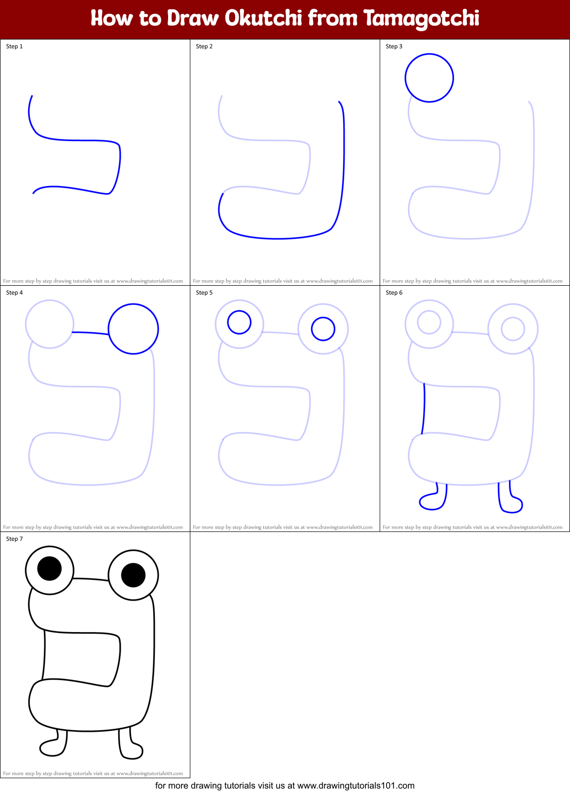 How to Draw Okutchi from Tamagotchi Printable Step by Step